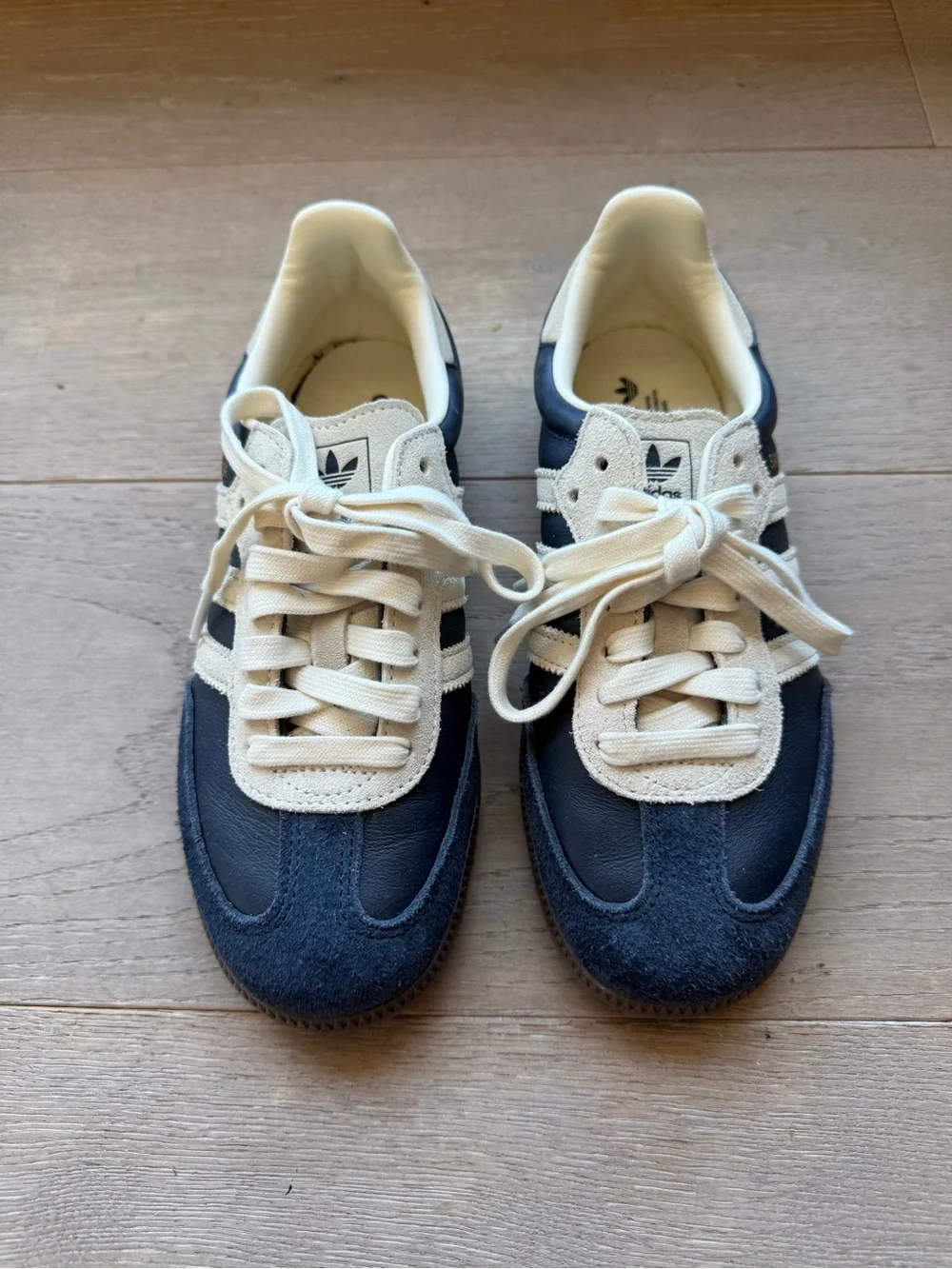 adidas Samba Navy and White Leather Sneakers with Brown Gum Sole - Picture 2 of 6